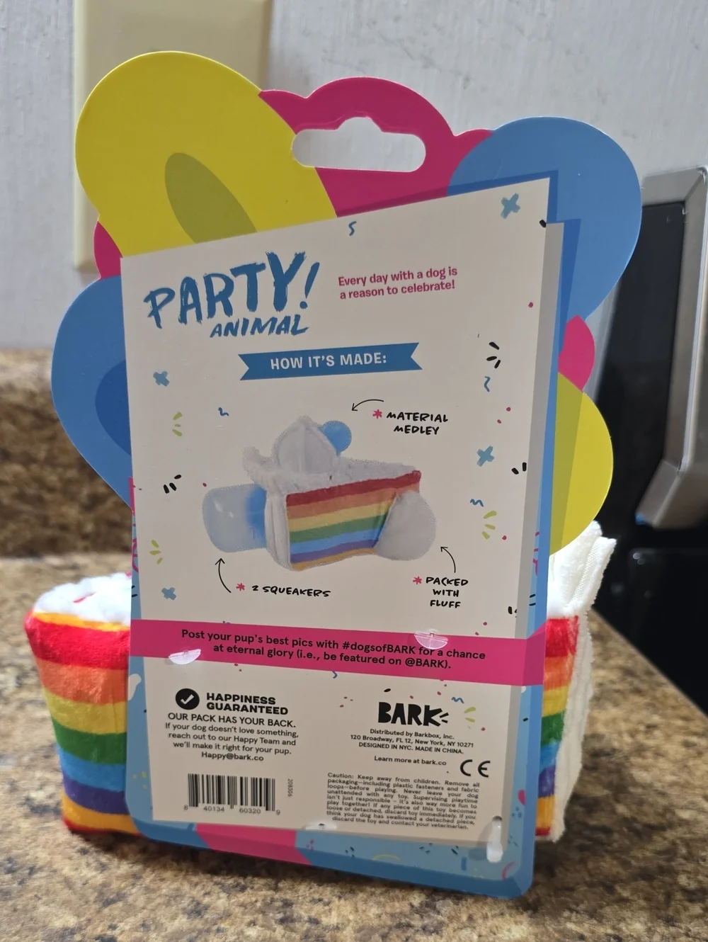 Bark  Party Animal Rainbow Slice Plush Dog Toy Size Small 0-20 Pounds  NWT